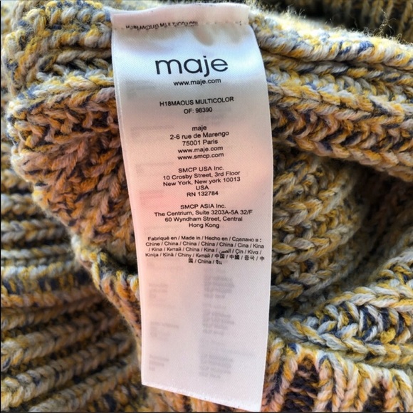 MAJE 18Maous Knitted Oversized Wool Sweater Multicolour Yellow Bell Sleeves - Picture 6 of 10